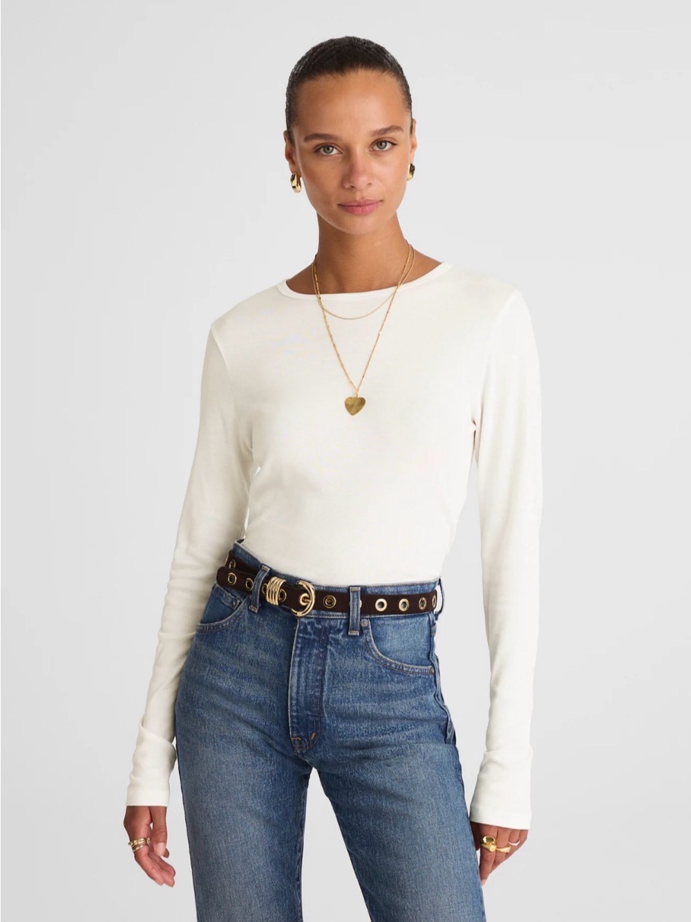 Madewell Women’s White Crewneck Long-Sleeve Tee in SoSoft Cotton Size S NWT